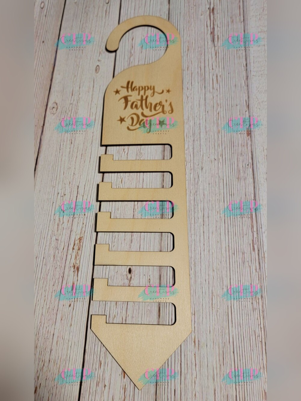 Laser Engraved "Happy Father's Day" Wood Tie Rack - Natural Wood